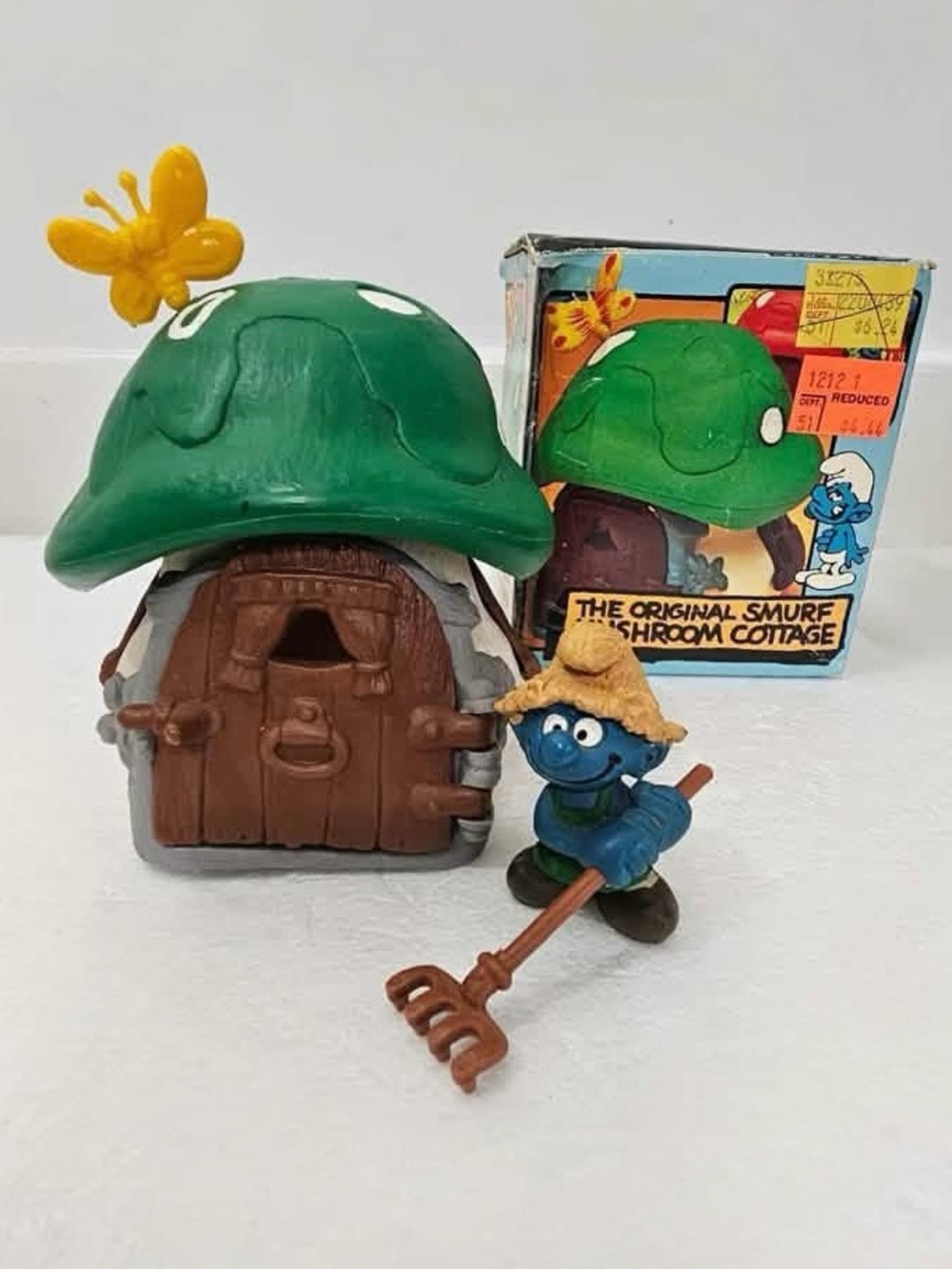 Schleich The Original Smurf Mushroom Cottage 1978 & Farmer Smurf 1982 Peyo